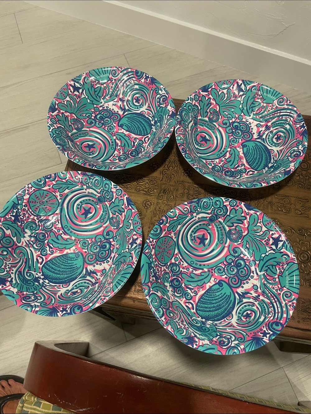 Simply Southern Teal & Pink Swirl Melamine Serving Bowls - Set of 4